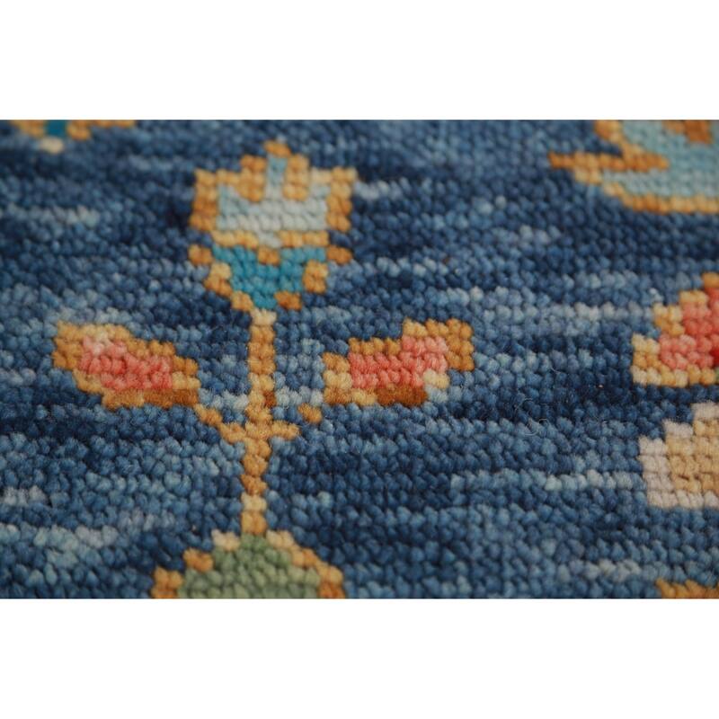 Blue Oushak Oriental Area Rug Hand-Knotted Wool Carpet - 8'11" x 11'10"