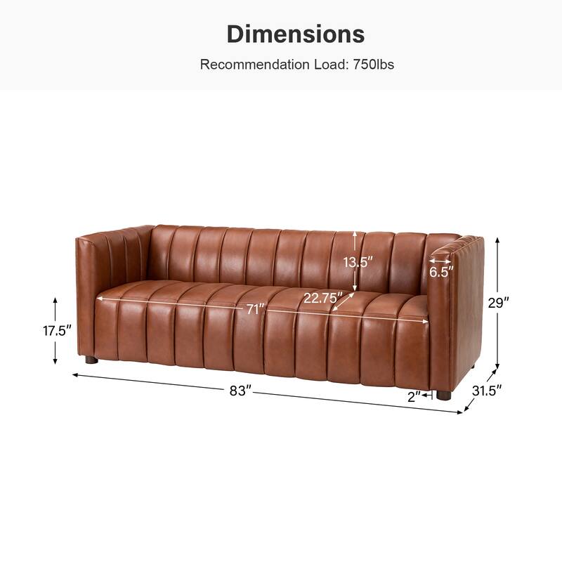 Olinto Modern 83-Inch Genuine Leather Curved Couch Sofa with Channel Back by HULALA HOME