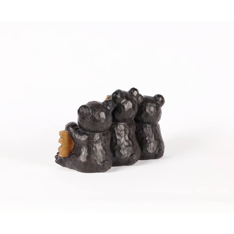 14.5" Black and Brown Bear Family Holding "WELCOME" Sign Garden Statue
