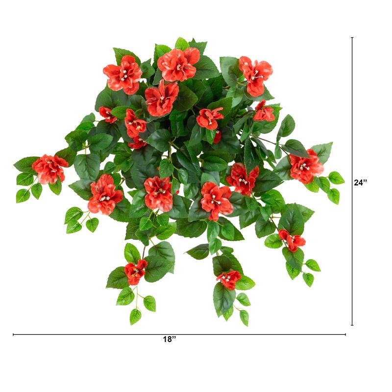 24-in UV Resistant Artificial Azalea Hanging Plant - Set of 3