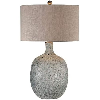 Mottled Glass Table Lamp with Drum Shade - 30" - Blue and Green