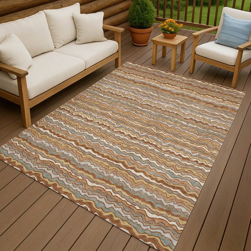 Machine Washable Indoor/ Outdoor Ziggy Stripe Chantille Rug - Paprika - 10' x 14'