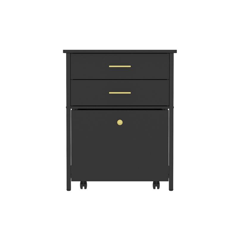 Modern 2-Drawer Nightstand Wooden Beside End Table with Rolling Cart