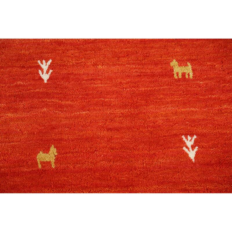 Hand Knotted Oriental 100% Wool Carpet Tribal Animal Pictorial Oranges & Rust Gabbeh Area Rug - 6' 6'' X 4' 6''