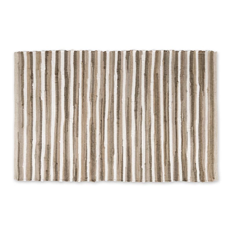 Stonewash Blue Slim Stripe Cotton Chindi Rug 2Ft 3Inx6Ft - Mocha