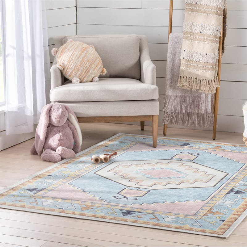 Well Woven Kids Rugs Ethnic Soft Medallion Machine Washable Area Rug