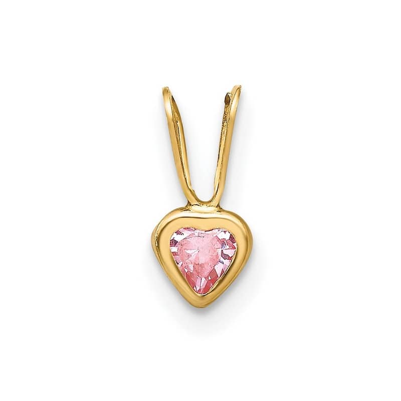 Curata 14k Yellow Gold Polished Pink Cubic Zirconia Heart Pendant