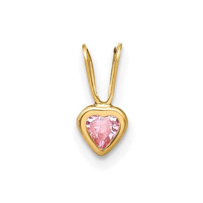 Curata 14k Yellow Gold Polished Pink Cubic Zirconia Heart Pendant