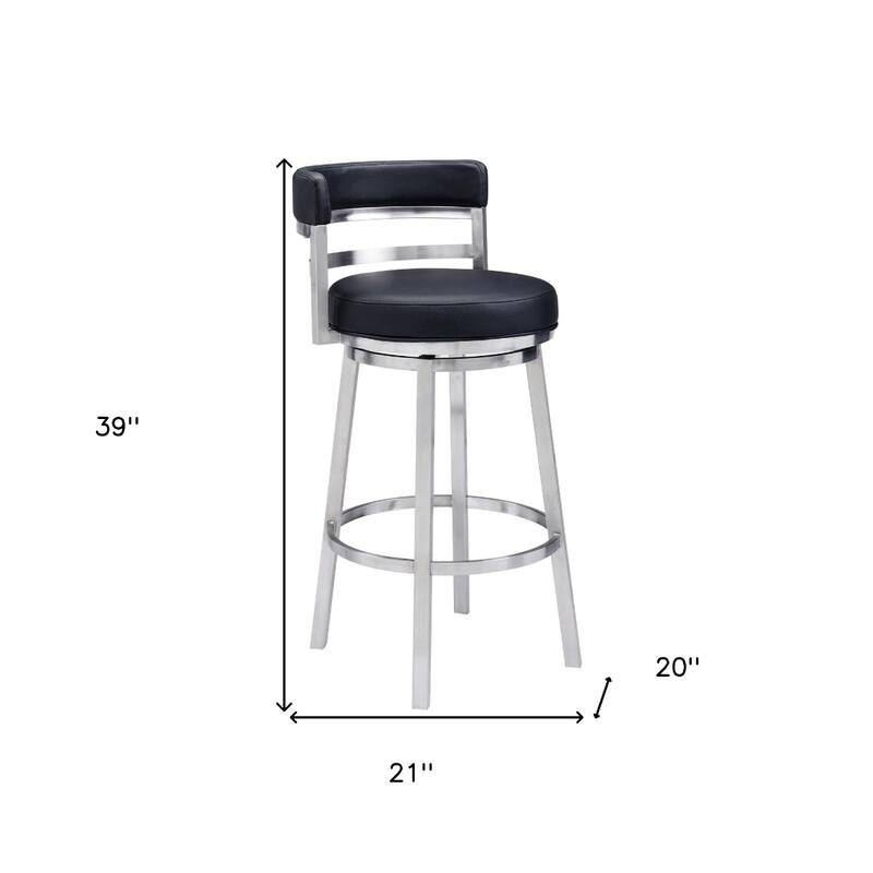 Faux Leather Swivel Counter Chair with Silver Iron Frame and Arms
