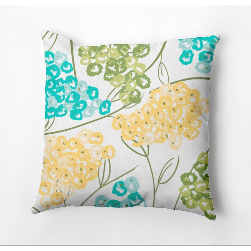 Hydrangeas Floral Print 16-inch Throw Pillow - Yellow