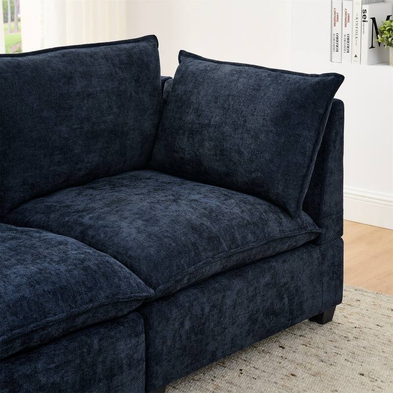 140" Comfy Wooden Sectional Sofa with Ottomans & Throw Pillows