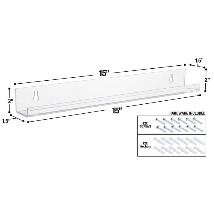 Acrylic Floating Shelves Wall Ledge Organizer for Nail Polish, Spice Rack, Books - 1.5" x 15"