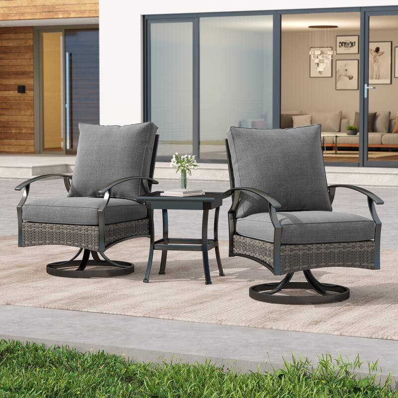 3 Piece Patio 25" W Swivel Chair Seating Group with Cushions