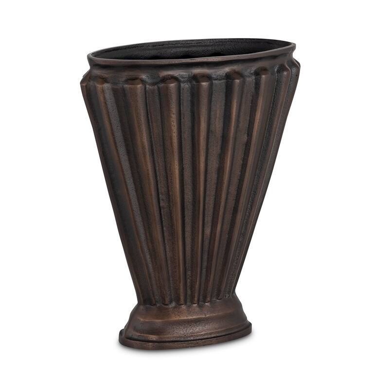 NADAAL STUDIOS Avielle Aged Pewter Cast Aluminum Vase with Fluted Fan Shape
