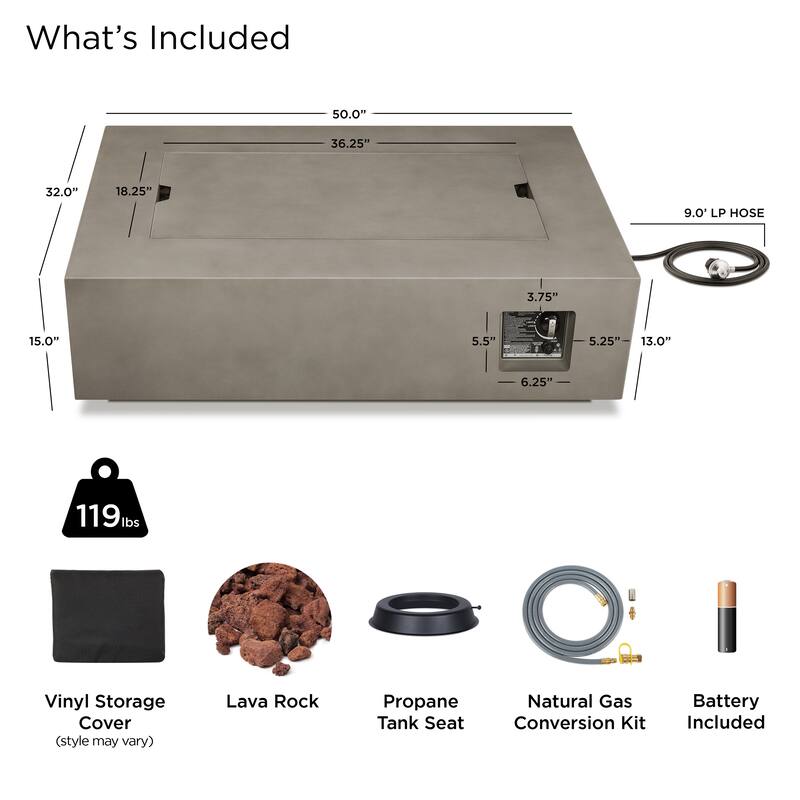 Aegean 50" Rectangle Gas Fire Table in Weathered Slate by Real Flame