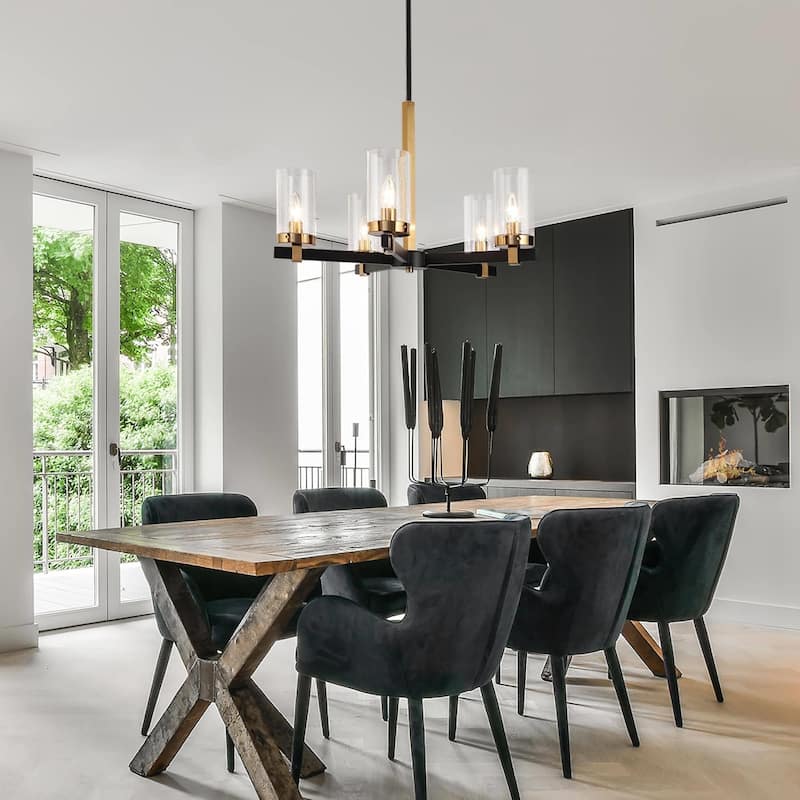 Yilia Modern 5-Light Black Gold Chandelier Glass Pendant Lights for Dining Room - 22" D x 15" H