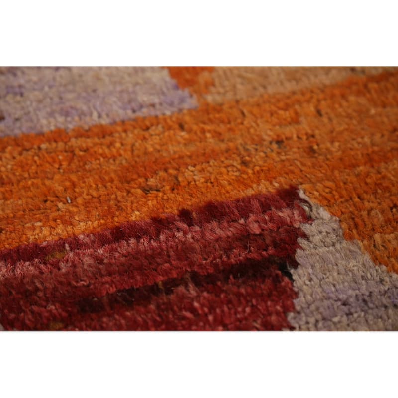 Tribal Orange Geometric Moroccan Area Rug Handmade Wool Carpet - 6'5" x 9'8"