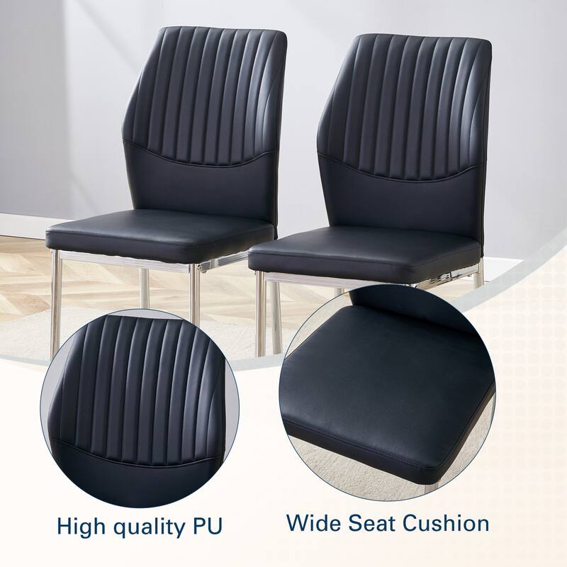 Set of 4 Vertical Stripe Design Dining Chair with Metal Leg Armless Chair Accent Chair Armless Chair for Dining Room
