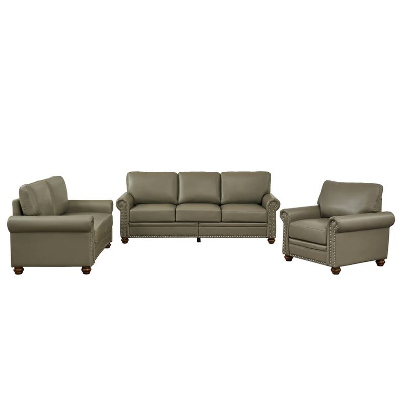 3-Piece Living Room Sets Faux Leather Sectional Sofa with Storage
