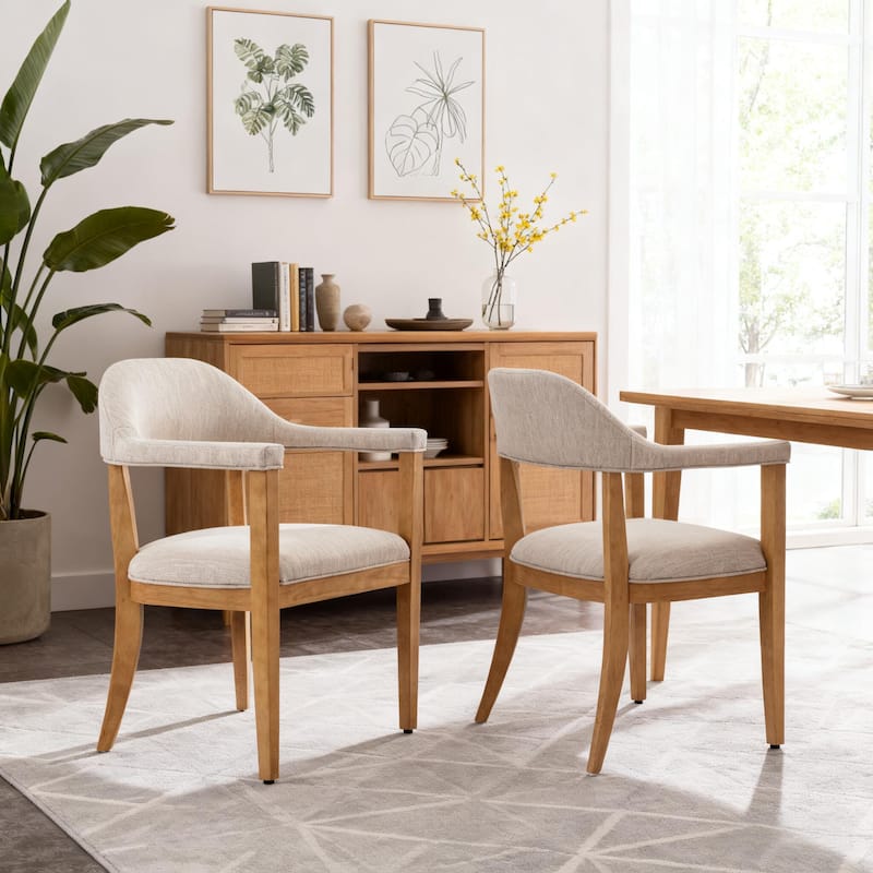 Christopher Knight Home - Upholstered Dining Arm Chair Set with High-Density Foam Padded Cushion & Curved Backrest - 23.62"W