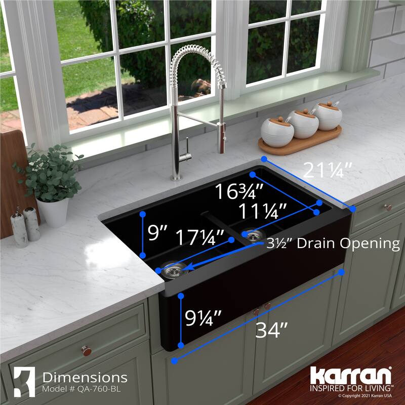 Karran Farmhouse/Apron-Front Quartz Double Bowl Kitchen Sink Kit