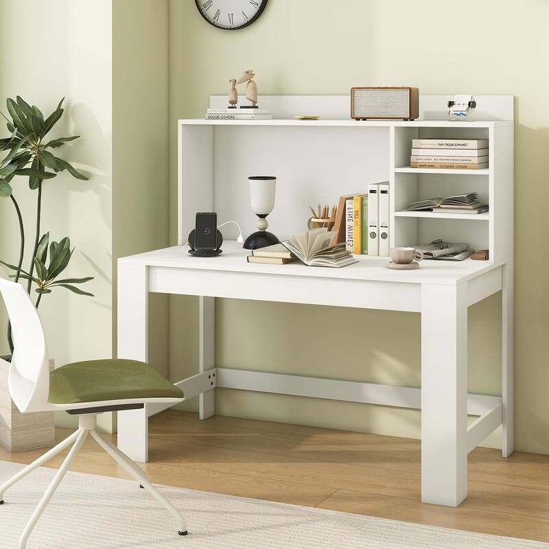 Modern Home Office Desk Computer Desk w/ Hutch & Power Outlets