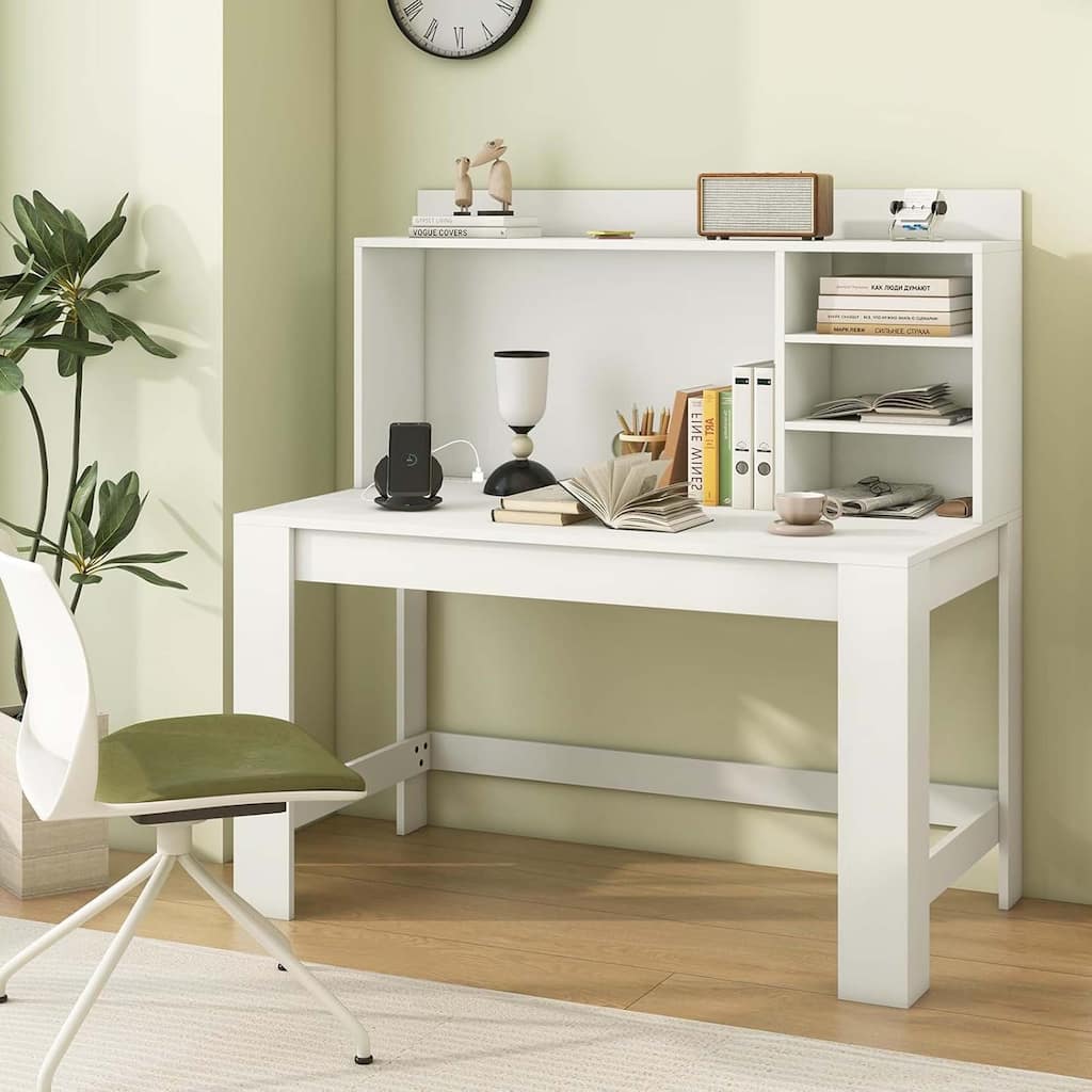 Modern Home Office Desk Computer Desk w/ Hutch & Power Outlets