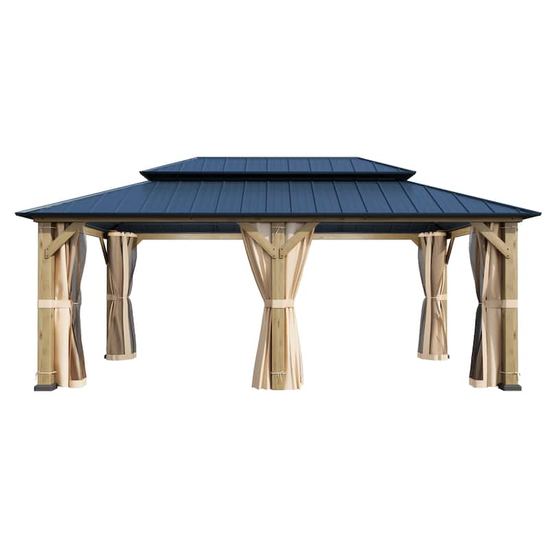 Hardtop Wood Gazebo for Patio, Outdoor Cedar/Spruce Pergola with Metal or Asphalt Roof, All-Weather Backyard Shelter