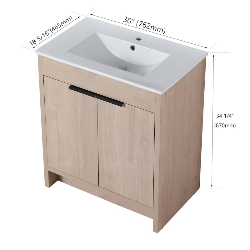 BNK 24/30/36 inch Freestanding Single Sink Bathroom Vanity with Soft Close Door and 1 adjustable shelf