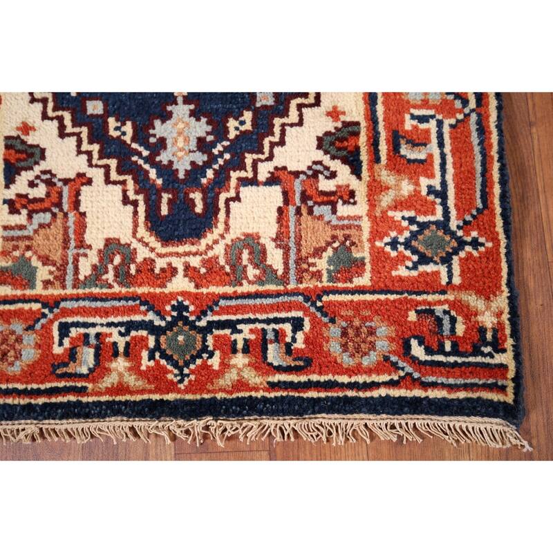 Navy Blue Heriz Serapi Accent Rug Hand-Knotted Oriental Wool Carpet - 2'0" x 3'0"