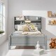 preview thumbnail 1 of 6, Wooden Twin Size Platform Bed Frame with LED Light and Storage Headboard, Grey