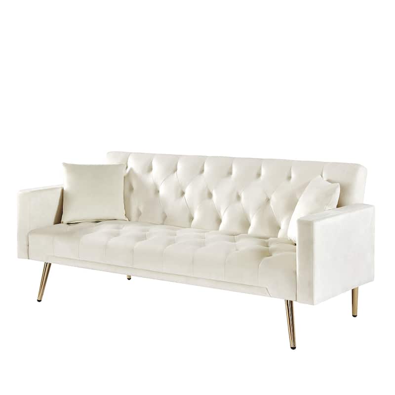 Tufted Upholstered Convertible Folding Sofa Bed Cream White