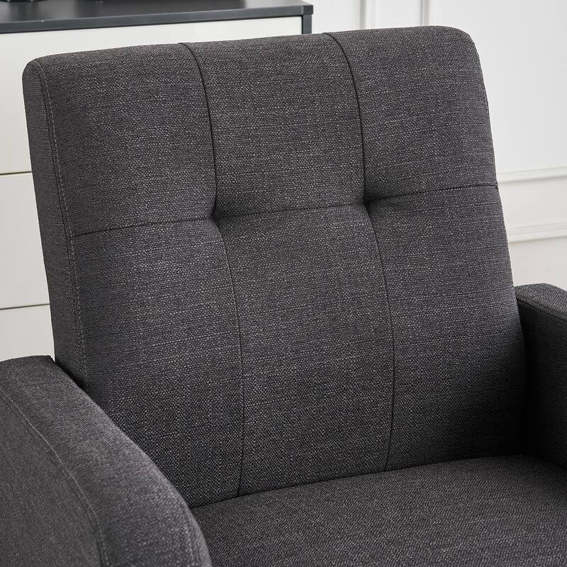 Set of 1 Fabric Upholstered Tufted Back Armchair with Natural Colored Legs