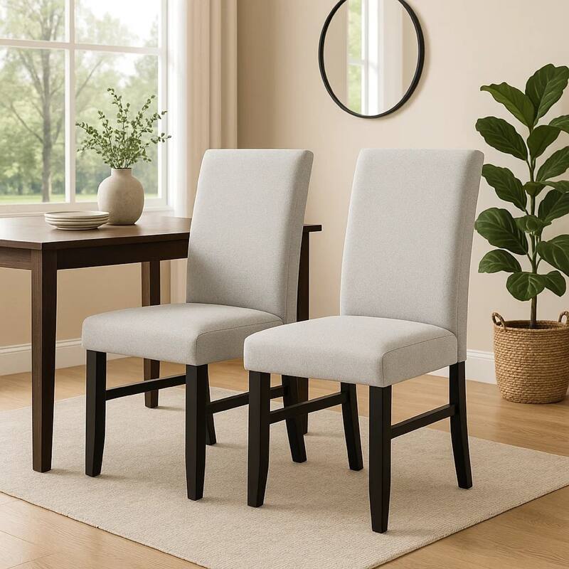 Riac Set of 2 Side Dining Chairs, Black Wood, Dove Gray Fabric Seat