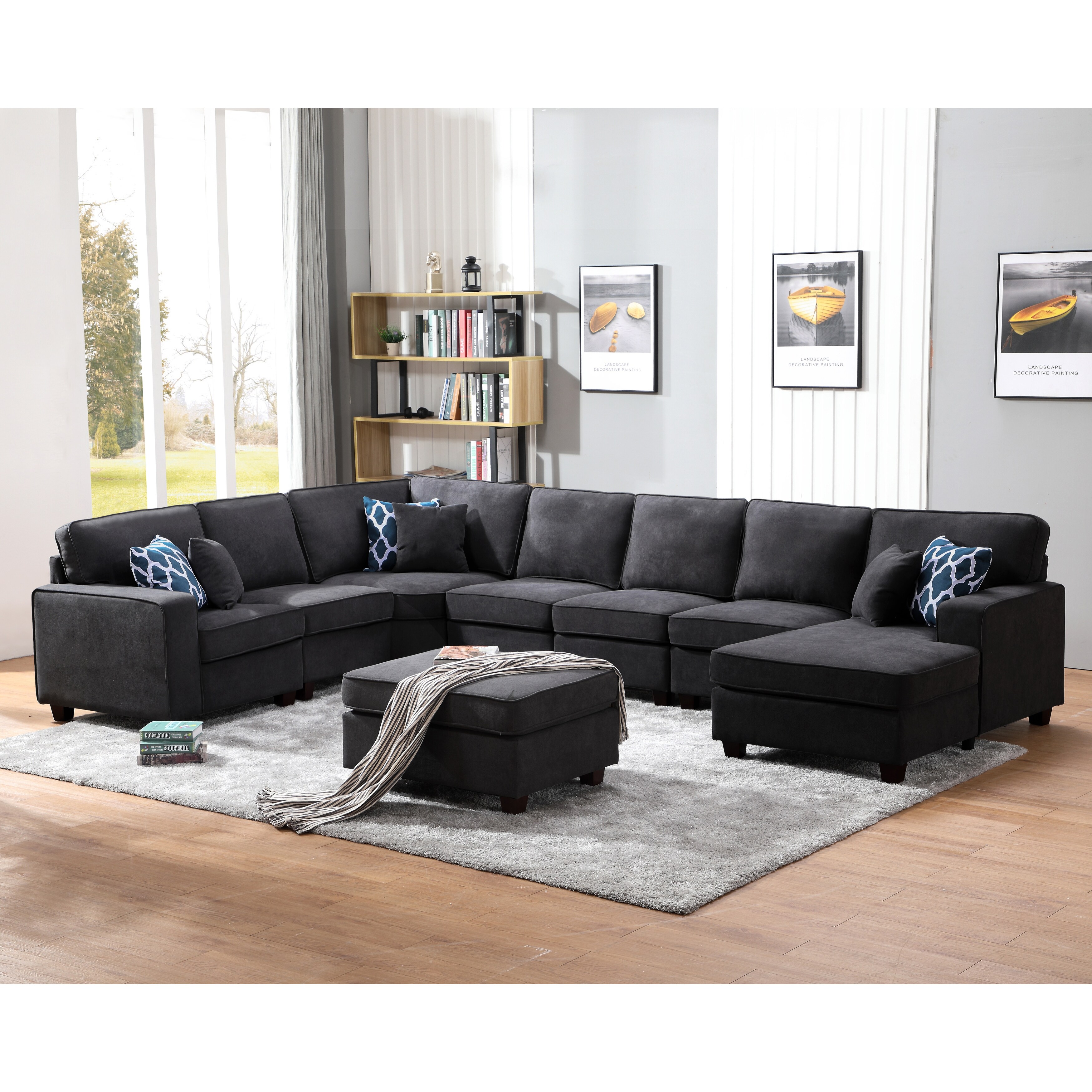 Jocelyn Dark Gray Woven 8-piece Modular L-Shape Sectional Sofa Set -  Overstock - 31490909