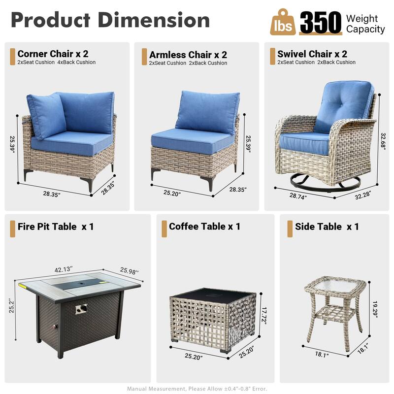 XIZZI 9-piece Patio Furniture Outdoor Wicker Chair Set with Fire Table