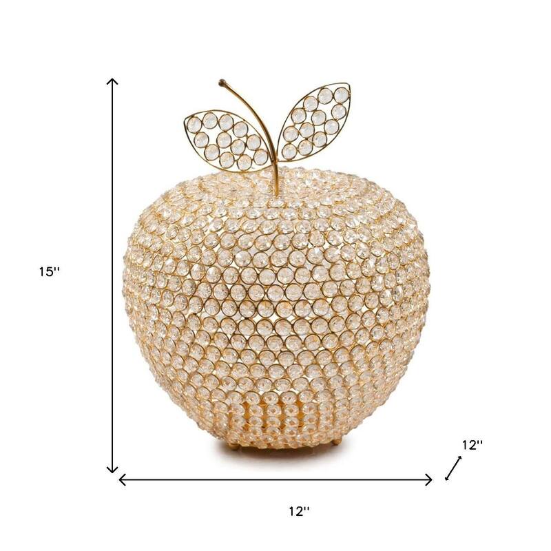 HomeRoots 15" Gold Aluminum And Faux Crystal Decorative Apple - 12.00 in. x 15.00 in. x 12.00 in.