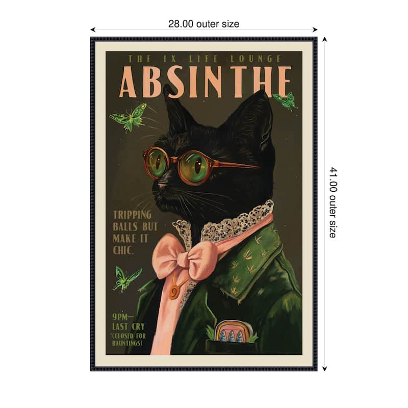 Kate and Laurel WG Absinthe Kitty by The Whiskey Ginger Framed Canvas Wall Art Print