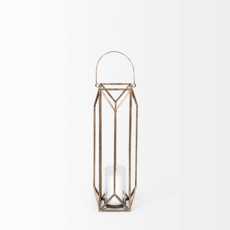 Ivy Large Gold Metal Geometric Cage w/Hanger Candle Holder Lantern