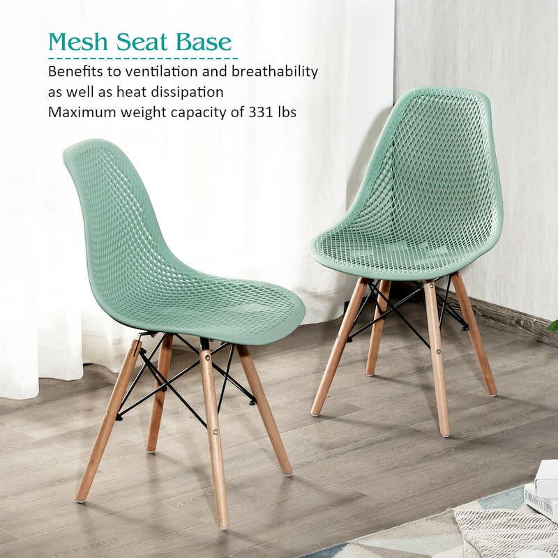 Set of 2 Mesh Dining Chairs with Beech Wood Legs and Ergonomic Curved Seat Ideal for Kitchen and Living Room