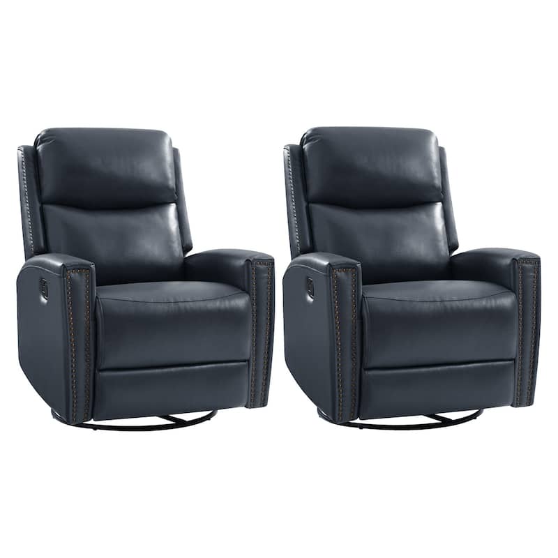 Fiacro 30.31"Wide Modern Genuine Leather Wingback Swivel Rocker Recliner with Nailhead Trims, Set of 2