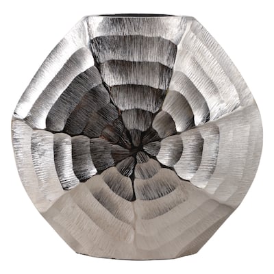 Metal Aluminum Vase Coastal Glam Scalloped Shell Pattern - 10" Silver