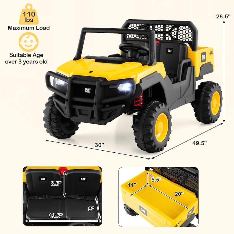 Costway 24V Ride On Dump Truck with Remote Control, Dump Bed, Shovel, - Yellow + Black - See Details
