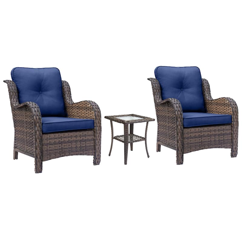 3 Piece High Back Wicker Rattan Outdoor Patio Furniture Chairs Set