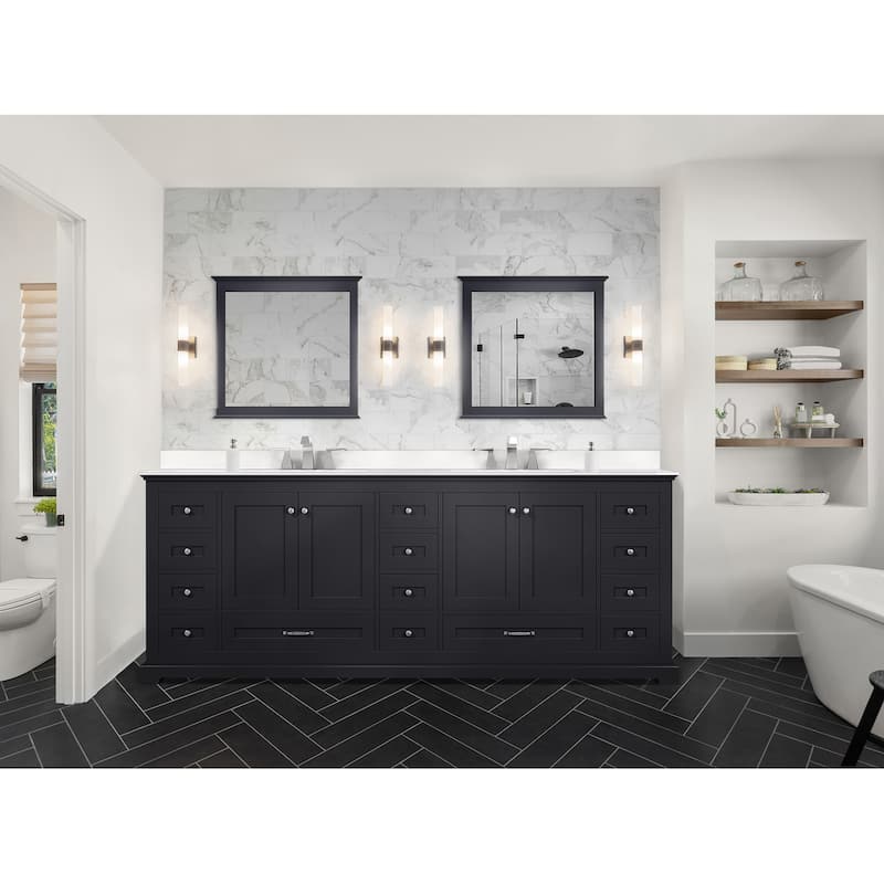 Dukes 84 in. W x 22 in. D White Double Bath Vanity, Cultured Marble Top, and 34 in. Mirrors