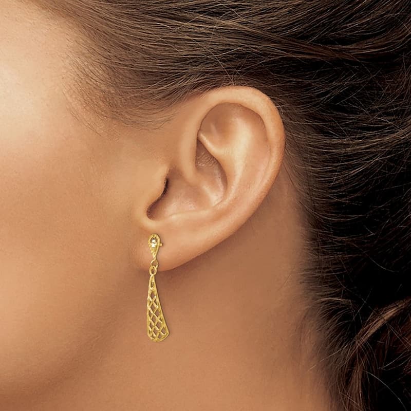 Curata 10k Yellow Gold Sparkle Cut Inverted Fan Guardian Angel Post Earrings - 29x9mm