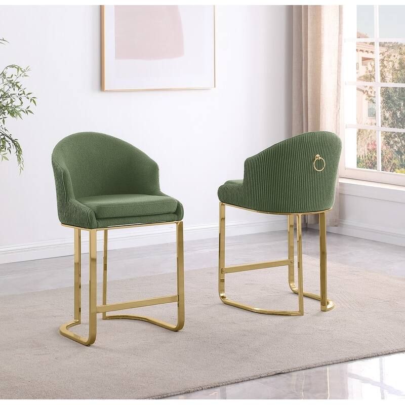 Best Quality Furniture Teddy Fabric Gold Chrome Barstools (Set of 2) - N/A - Green-Chairs