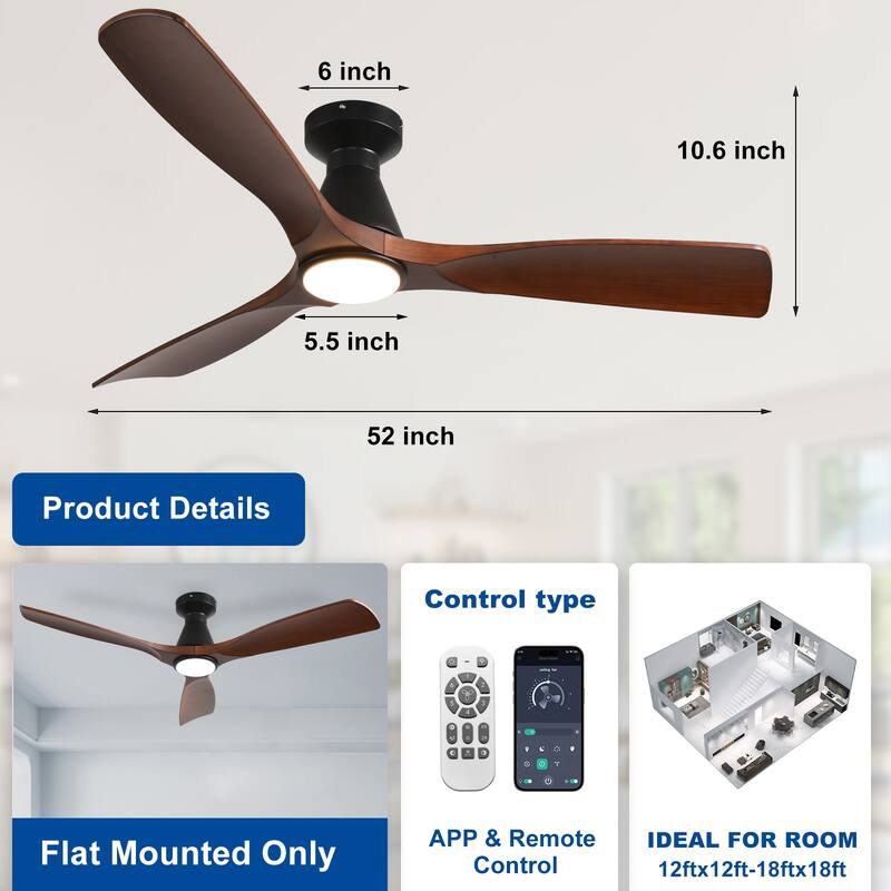 Ceiling Fan Without Light: 42-52 Inch 3 Blade Indoor Outdoor Fans for Patios