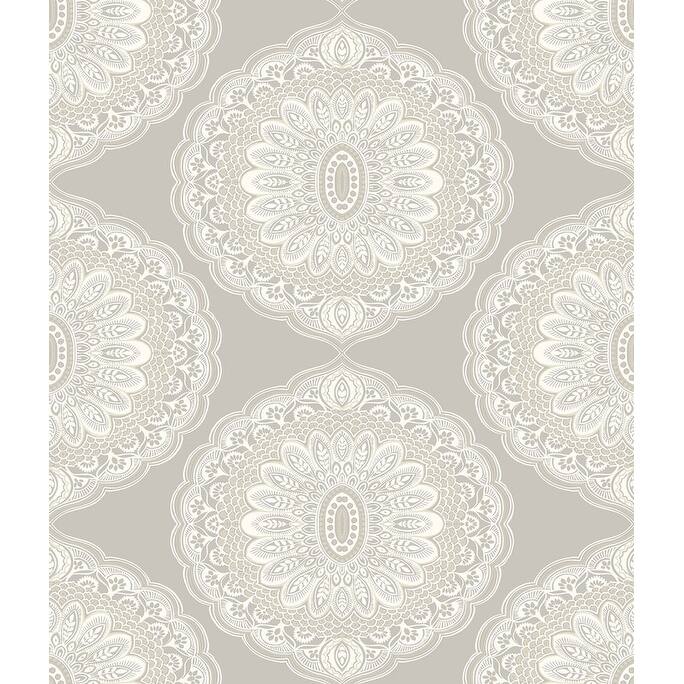 Chesapeake Bolinas Grey Medallion Wallpaper - 20.5in x 396in x 0.025in - 20.5in x 396in x 0.025in
