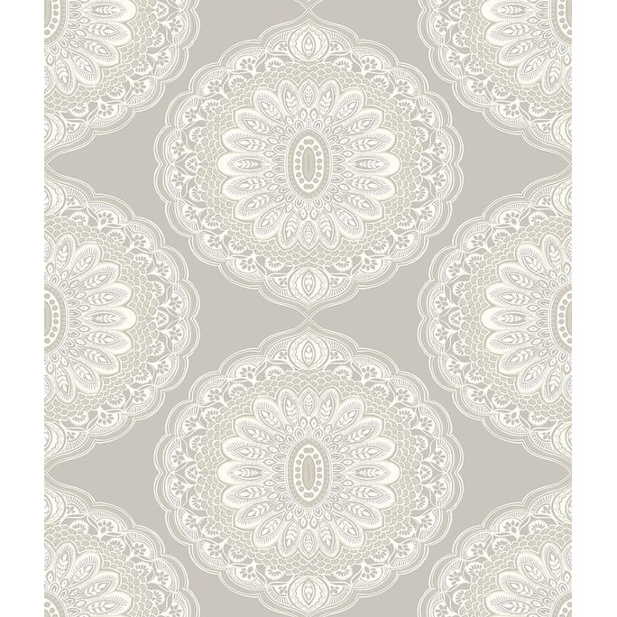 Chesapeake Bolinas Grey Medallion Wallpaper - 20.5in x 396in x 0.025in - 20.5in x 396in x 0.025in